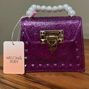Willow & Ruby Purple Glitter Jelly Purse with Faux Pearl Handle NWT